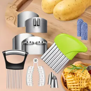 11 Pieces Finger Guard Set for Cutting Include 4 Stainless Steel Knife Cutting Protector 2 Thumb Guard Protector 2 Finger Cots Potato Butter Lettuce Crinkle Cutter Onion Holder Slicer Mandoline Slicer