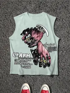 Y2K Grunge Graphic Tank Top | Oversized Sleeveless Tee with FAITH Print & Vintage Hand Art | Streetwear Aesthetic for Gym & Daily Wear | Trendy Punk Style Vest for Men & Women | Tank Tops Workout