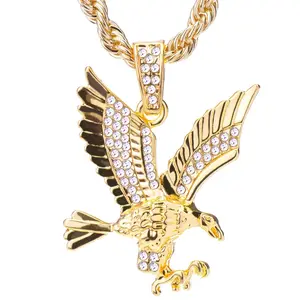 Eagle Iced Gold Silver Plated Pendant & 4mm 18" 20" 24" Rope Chain Necklace Fashion Jewelry Gift For Men, Women, Unisex