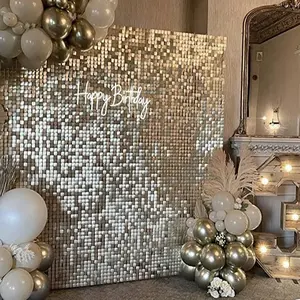 12/24/36/49pcs Large Shimmer Wall Backdrop Champagne Gold Square Glitter Panels DIY Wedding Anniversary Birthday Party Backdrop Decoration Photo Props