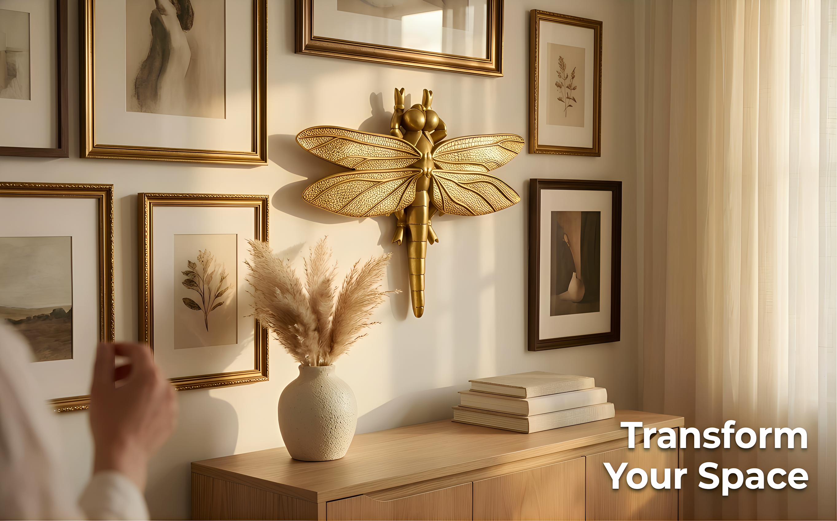 Elegant gold dragonfly wall-mounted statue, 1 piece creative interior design accent, artwork decor for modern apartment living space, insect-themed nursery wall art, chic entryway ornament, housewarming gift idea