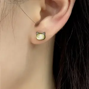 Dainty Shell Pearl Cat Stud Earrings for Women Girls 925 Sterling Silver Hypoallergenic Nickel Free Tiny Small Kitten Animal Studs Cartilage Tragus Post Cute Birthday Halloween Christmas Jewelry Gifts