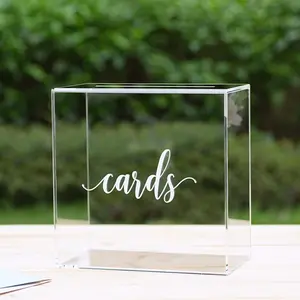 Clear Acrylic Card Box w/Slot, Thick DIY Blank White Print Wedding Box, Large 10x10x5.5 in, for Reception Decoration, Fundraiser Money Box, Election Ballot, Graduation Keepsake Party Favor