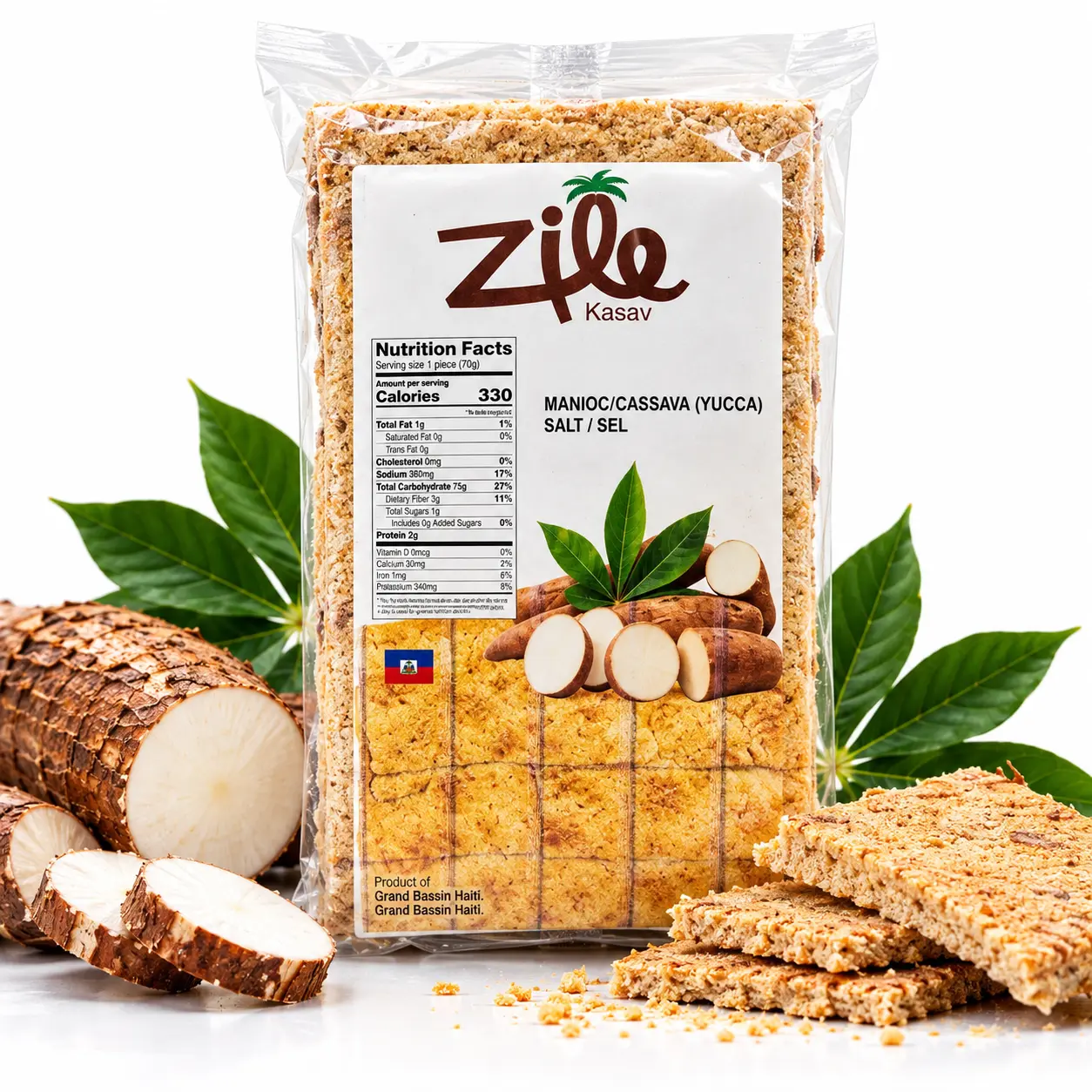 Zile Kasav Original Haitian Cassava Bread, Traditional Caribbean Cassava Flatbread, Salted Manioc Bread, Haitian Specialty Food, 1 Pack