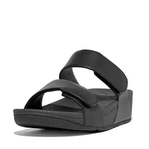 FitFlop LULU Adjustable Slide in Black Leather | Women's