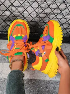 Women's Fashion Colorblock DIY Detachable Pendant Casual Running Footwear, Comfortable Breathable Low Top Running Shoes for All Seasons