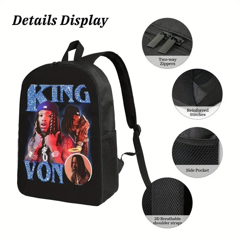 A MenS Casual King Von 1 1 2xx backpack for school Fashionable Polyester Printed Backpack Simple and Elegant, for Teenager