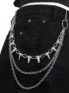 Rivet Punk Style Pants Chain Fashionable Stainless Steel Layered Pocket Chain for Women & Men, Trendy Biker Hip All-match & Exquisite Chain Jean Chains for Music Festival