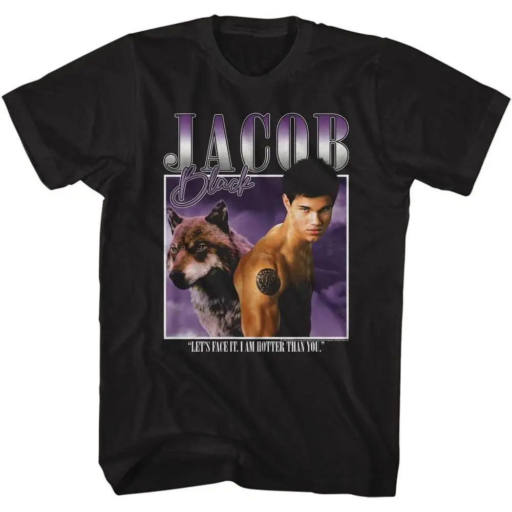 Menswear Casual Vampire Graphic T-shirt, Short Sleeve Crew Neck with Jacob Black "Hotter Than You" Text Quote, Tshirt, Top, Shortsleeve, Streetwear, Twilight, Vampire Theme, Casual Fit, Cotton, Adult, Chinese New Year, Fans Of Twilight Movies, Fashion, Ro