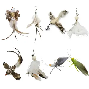 Interactive Cat Toy Refills, 8 PCS Feather & Insect Attachments, Universal Replacement Heads for Cat Wand & Fishing Teaser Pole non-toxic