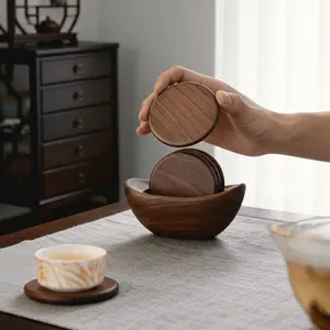 Wooden Zen Boat Coaster Set Creative Desktop Insulation Pad Decorative Accessory Magnetic Heat Resistant Mat Bowl Cup Holder Walnut Coasters Ornaments  Cool stuff for room adults gifts , Table Top, Heatproof, Boat Holder