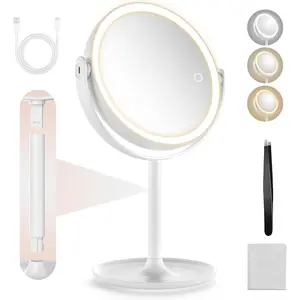 1X/10X Magnifying mirror with light,Magnifying Mirror with 3 Colors Lights,makeup mirror with lights,mirror for desk,Rechargeable double sided lighted makeup mirror,Brightness Adjustable 8.6"Large
