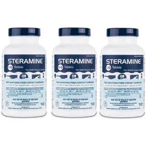 Quaternary Sanitizing Tablets - 150 Sanitizer Tablets per bottle, 3-Bottles
