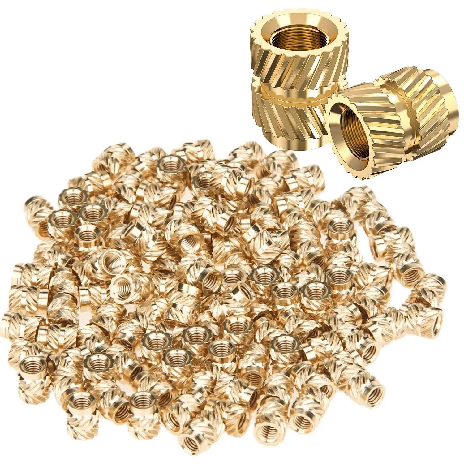 120Pcs M3X5.7-OD4.6 Knurled Brass Metal Threaded Heat Set Inserts, Reliable High Hardness No Countersink Heat Resistant Embedment Nuts for 3D Printers, Easy-to-Install Auto Replacement Parts