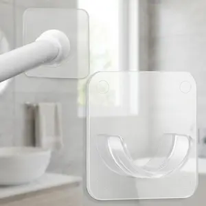 No drill tension curtain rod holder, strong adhesive adjustable bracket, wall-mounted shower Curtain track, Damage-Free Hardware for Bathroom & Bedroom, Heavy Duty Removable Support, Multi-Purpose Extendable Hanger, Easy Mount Storage, Anti-Slip Base