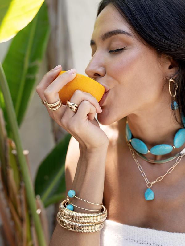 Ettika Summer Escape Turquoise Cuff with Turquoise Beads and Gold-Colored Band