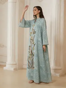 New Mesh Embroidered Dress, Embroidery Detailing, Muslim Long Robe, Muslim Clothing, Middle East Dubai Abaya, Middle Eastern Influence, Arabic Long Robe, Elegant Traditional Attire, Perfect for Special Occasions, Formal Wear