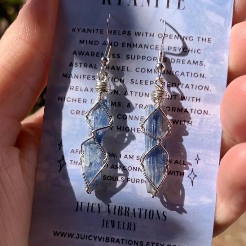 Raw Kyanite Blade Earrings, Natural Crystal Earrings, Dangle Crystal Earrings, kyanite earrings, blue kyanite jewelry, dangly earrings, gift