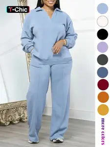 Women's Solid Long Sleeve Sweatshirt & Drawstring Waist Pants Set, Casual Fashion Cozy Two-piece Outfits for Daily Outdoor Wear, Women's Clothes for All Seasons