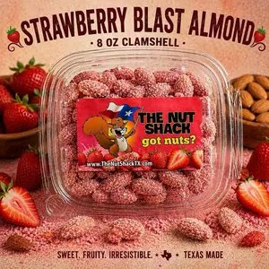 8oz Bag Strawberry Praline Almonds, Candy Nuts with Smooth Strawberry Flavor Glaze, Rich Crunchy Non-Typical Candied Snack
