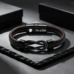 Class of 2026 Knot Bracelet for Him, Adjustable Leather Stainless Steel Knot Bracelet for Hight School College Graduation Birthday Gifts Jeweley(7.5/8.5/9 Inches)