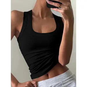 Women's Casual Slim-Fit Plain Sleeveless Tank Top, Summer Lightweight Fabric Ribbed Knit Vest, Versatile Layering Piece