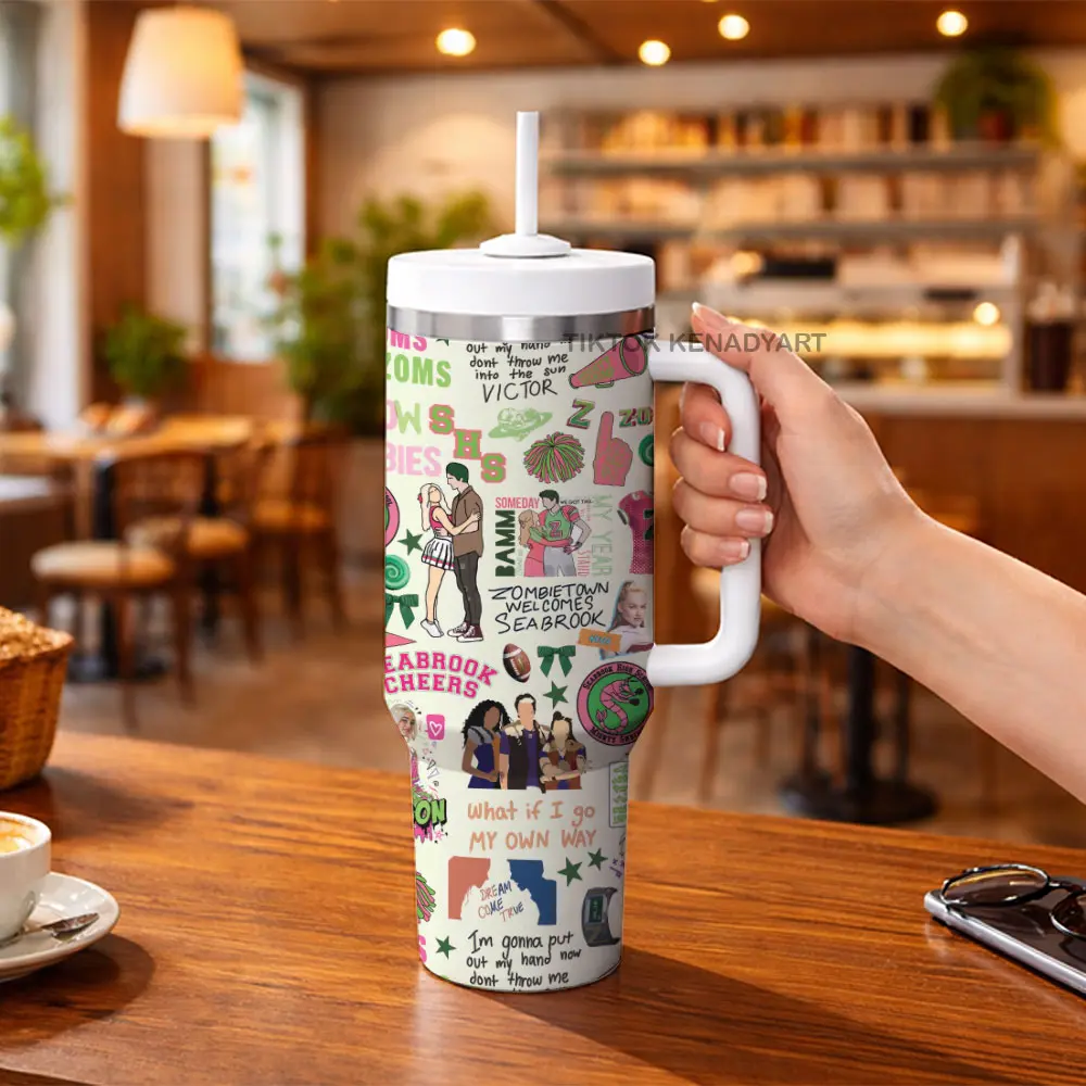 Zombies Seabrook High Tumbler With Handle 40oz, Stainless Steal Leak Proof Keep 12h Icing, Zed Addison Victor Freya Gift For Fans
