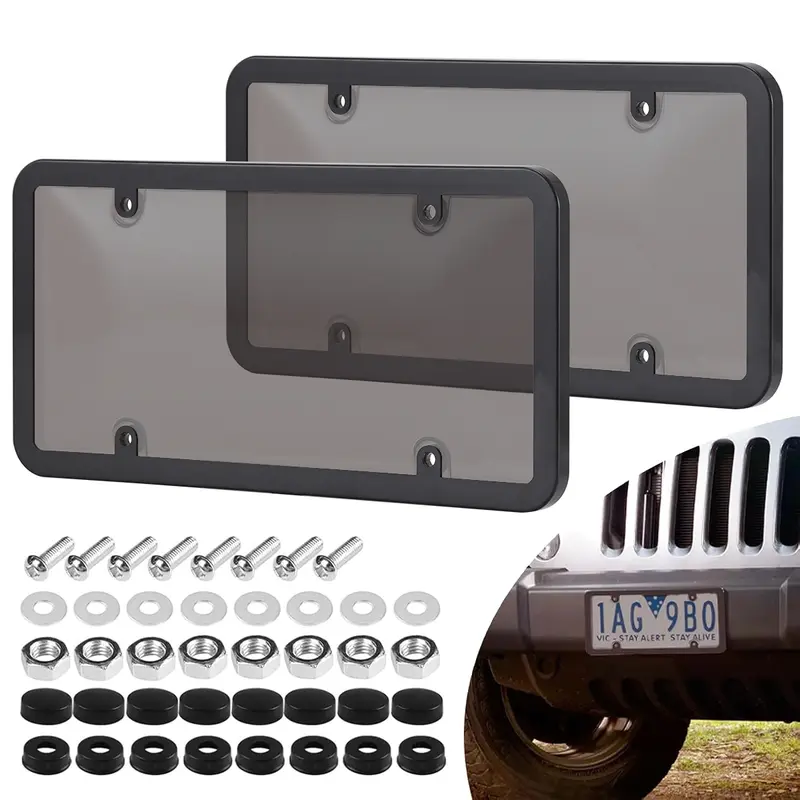 Dazone 2Pcs Black Personalized License Plate Frame Cover With Matching Screw Cap Screws Fits Any Standard US Plates