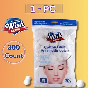 Wish Cotton Balls 300 Count – Soft Premium Absorbent Cotton for Makeup Removal, Skin Care & Daily Use – Unscented Multipurpose Cotton Balls – Pack of 1, 2, 3, 4