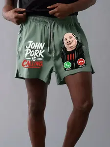 Quick-Dry Sport Shorts, Fitness Training & Casual Wear, Trendy Men's Humorous Pig Head Print, Breathable Ice Silk Fabric, Unisex