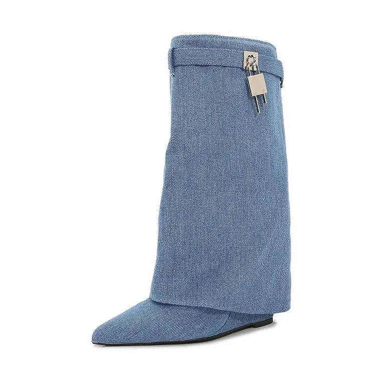 Legally Blonde Denim Shark Lock Boots  Girl Women trendy  boots Footwear Walking Shoes