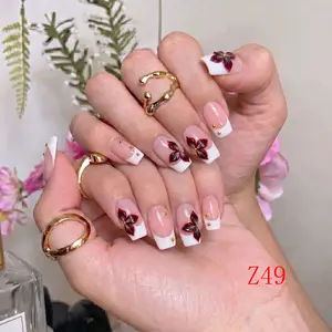 Nailbeebee Z49 1.0 inch Handmade Press-On Nails | Reusable,Salon-Quality,Long-Lasting,Glossy Design |  For Daily Office & Workplace,Date Nights & Romantic Outings,Shopping & City Leisure Trips,Holiday & Short Travels