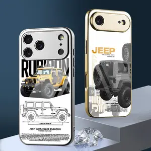J-Jeeps Luxury Fashion Sports car cool Phone Case For iPhone 17 16 15 14 13 12 Pro Max Plus Electroplated Metal Bumper Case Slim Tempered Glass Back Shockproof Anti-Scratch Luxury cover Fashion Durable Stylish Funda