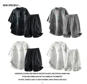 New Summer Men’s Two-Piece Outfit — Washed vintage T-shirt and shorts set, embroidered street-style casual athletic set, suitable for everyday wear summerwins