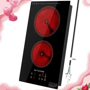 【Valentine's Day Gift】Electric Stove Top 2 Burner, 12inch Electric Cooktop, Built-in Ceramic Cooktop with 9 Power Levels/Timer/Child Safety Lock/Touch Control/Overheat Protection, 220-240V, Hard Wire, No Plug