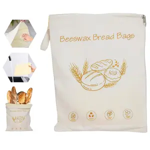 2 Pack Beeswax Bread Bags with Zipper for Sourdough Storage, Eco-Friendly Freezer Bags to Keep Bread Fresh, Kitchen Baking Supplies