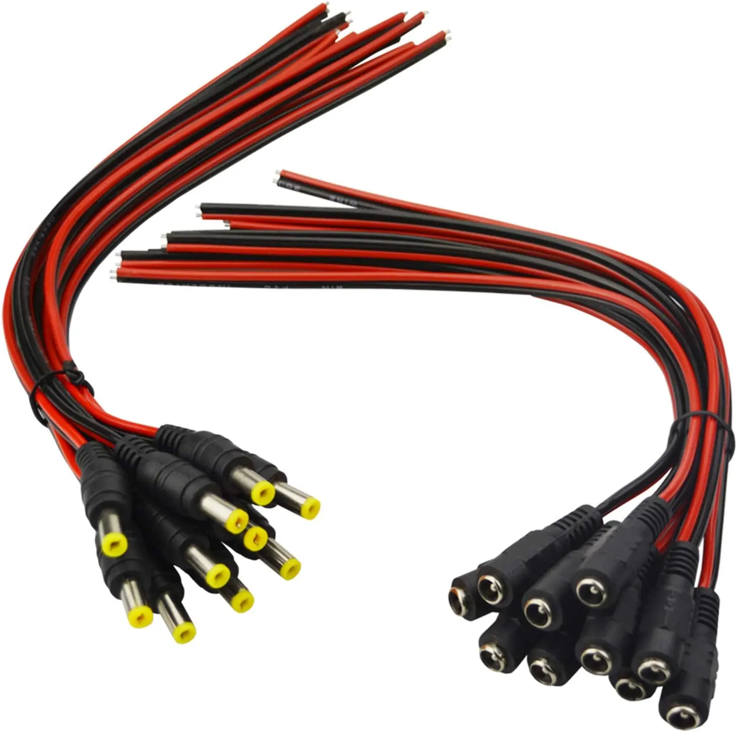 (Real 18AWG) 10 Pairs 12V 5A DC Power Pigtail Barrel Plug Connector , 2.1mm x 5.5mm Male Female DC Pigtail Connectors for CCTV  Camera and 12V Power  Adapter by
