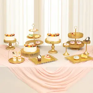 ZUMELER 10Pcs Cake Stands Round Cake Stands Gold Dessert Table  Display Set  Candy Fruite Display Plate Cupcake Serving Tower for Wedding Brithday Party Celebration Home Decoration,Metal