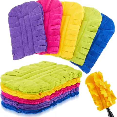 12 Pcs Polyester Flat Duster Refill Covers (Handle Excluded), Reusable Washable Fleece Flexible Cleaning Pads, Compact 7.3×4.4 in Fits Tight Corners, Flat Shape Pad Guides Corners, Home Improvement Tools for Room & Light Cleaning