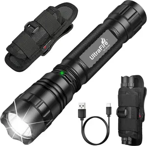 UltraFire WF-501BX Tactical Flashlight 1000 Lumens Type-C Rechargeable Super Bright LED 3 Modes with Duty Belt Holster EDC Flashlight for Security and Outdoor Use Emergency