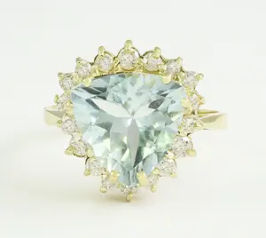 Natural Aquamarine Diamond Ring In Solid 14K Yellow Gold