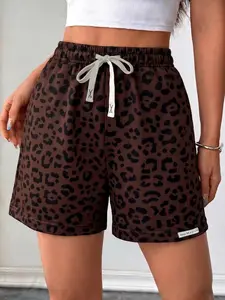 Women’s summer leopard print athletic shorts, elastic waistband drawstring running shorts, suitable for indoor workouts and outdoor running, breathable and lightweight, ideal for travel, shopping, and dates.
