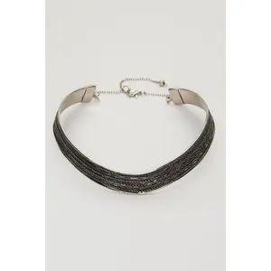 Jasmine Handmade Ethnic Necklace - Silver | Brass Plated with Yulia Turquoise Stone Choker for Women - Minimalist Jewelry for Casual & Party Wear - Fashion Accessory