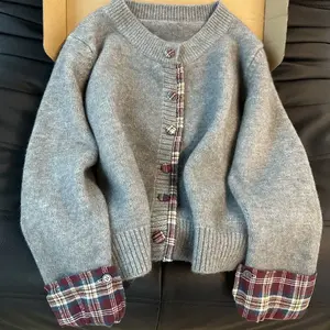 Two-in-One Ease Cardigan a Piece of Curated Relaxation with Plaid Detail for Holiday Comfort