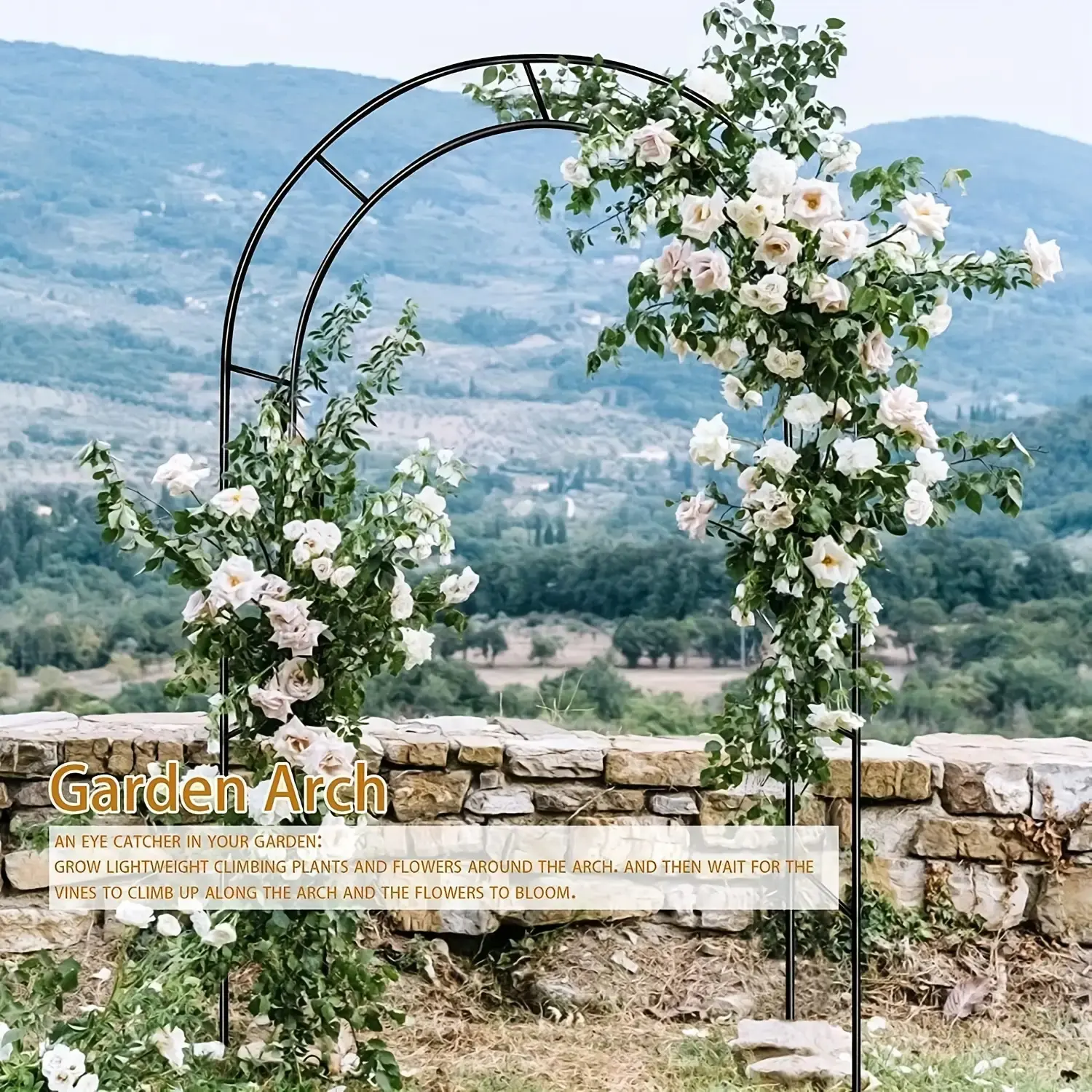 Steel Garden Archway with Hooks, Metal Outdoor Structure, Climbing Plants, Flowers, Vines, Roses, Veggies, Balloons, Valentine Gift, Around, Metal Garden Trellis, Arch Trellis for Climbing Plants Outdoor