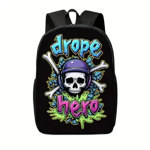 1pc Large Capacity Gothic Punk Backpack - Edgy Skull & Crossbones Graphic Bag with Zipper Closure, Heavy-Duty Polyester Backpack for Men & Women, Adjustable Shoulder Straps - Ideal for School, Travel, Concerts, Halloween - Bold Streetwear Backpack