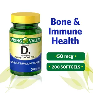 Spring Valley Vitamin D3 Supplement 50 mcg (2,000 IU) - 200 Softgels Unflavored Healthcare Dietary Supplement for Bone and Immune Health - Fitness