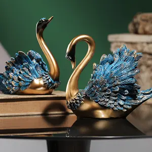 Swan Ornaments Resin Crafts Decorations for Modern Luxury Style Ideal for Living Room Entryway Wine Cabinet & TV Cabinet New Season Blue & Gold