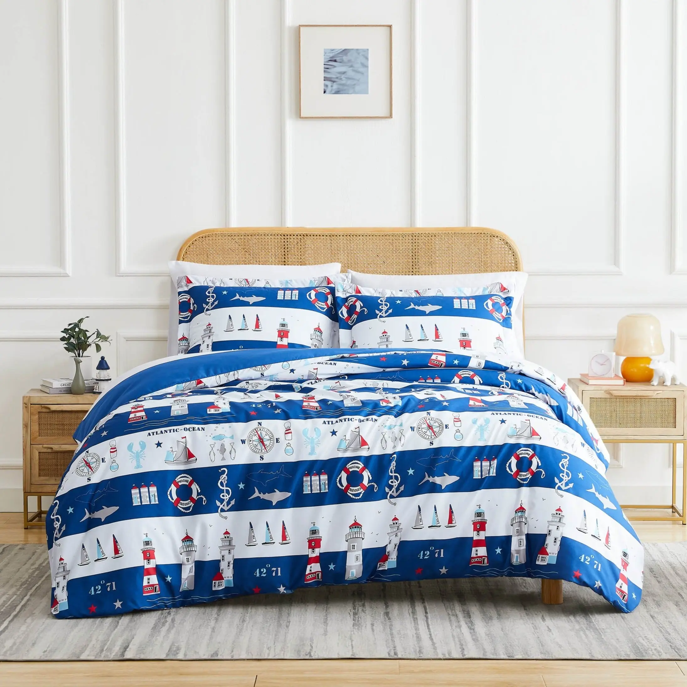 Atlantic Oversized 3-Piece Bedding Set - Soft All-Season Reversible Comforter, Coastal Print, Oceanic Vibe, Available in Twin-Twin XL, Queen, King-California King Sizes for Bedroom Use