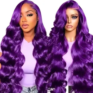 MIRELLE 13x6 Synthetic Purple Lace Front Wigs for Women HD Transparent Body Wave Lace Frontal Wig Pre-Plucked with Baby Hair Heat Resistant Fiber 30 Inches 220 Density #Purple